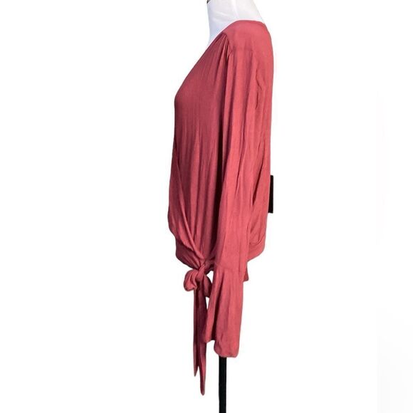Nordstrom LUSH Ballet Tie Front Bell Sleeve Surplice Blouse Ruby Wine Women - Picture 7 of 10